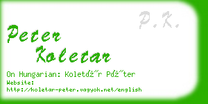 peter koletar business card